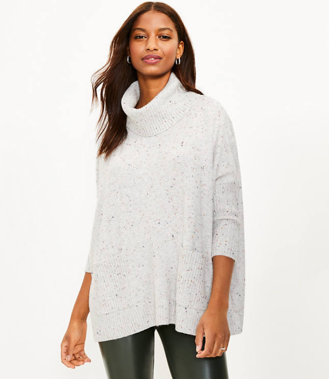 Petite Flecked Pocket Poncho Sweater