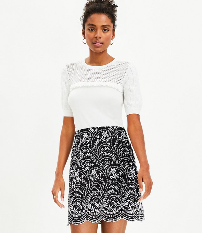 Embroidered Linen Cotton Shift Skirt