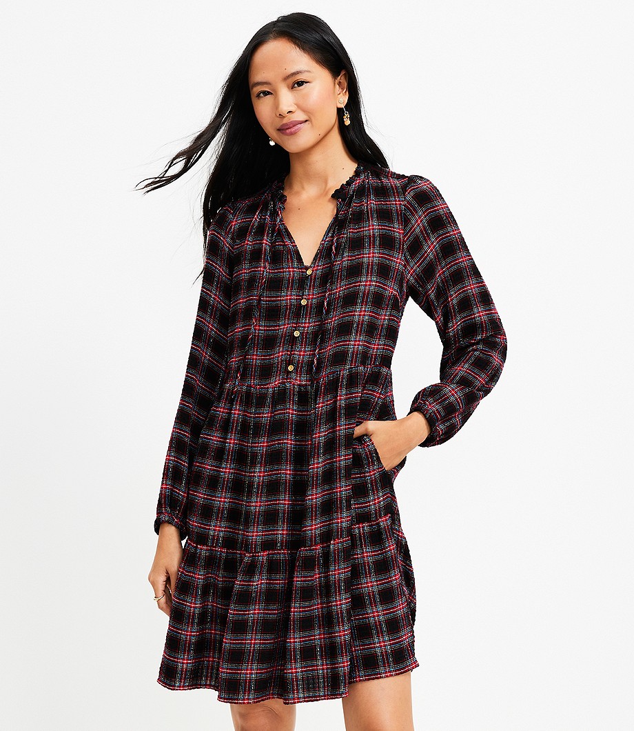 Shimmer Plaid Tiered Dress