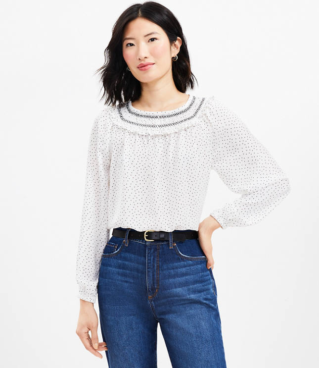 Mixed Media Smocked Cuff Blouse Loft