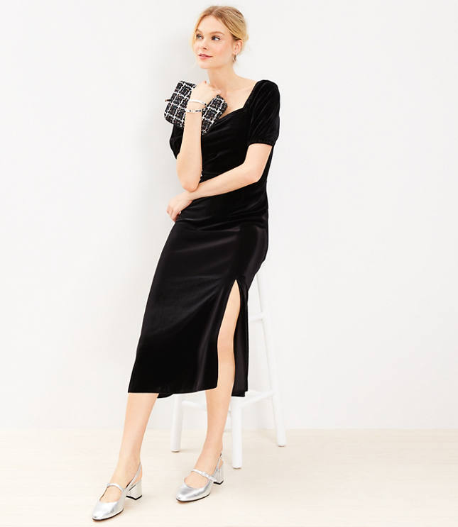 Velvet Square Neck Midi Dress