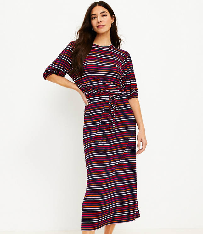 Striped Drawstring Midi Dress