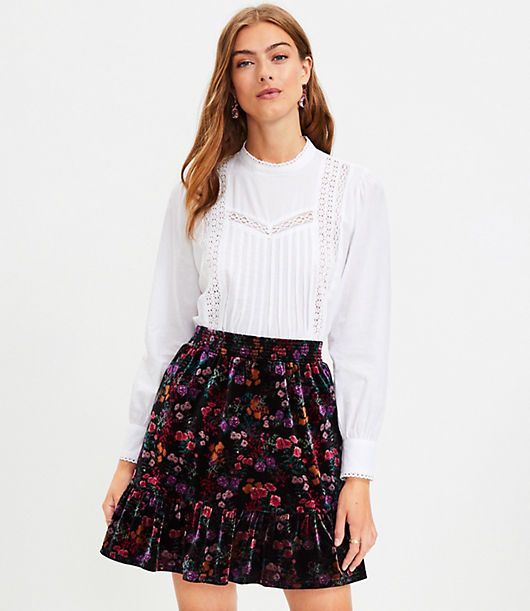 Loft Floral Velvet Tiered Skirt