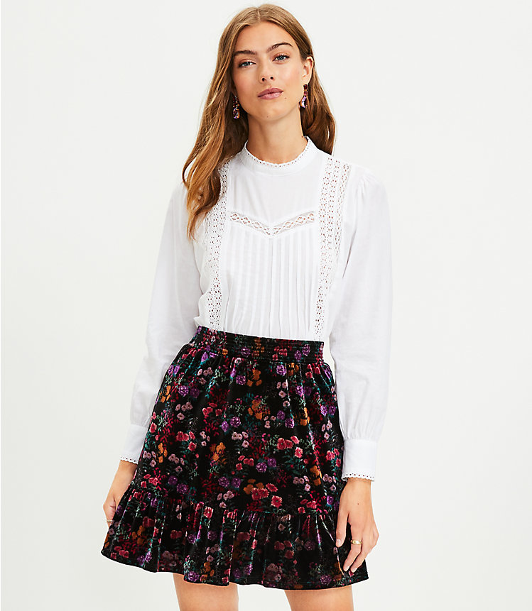 Floral Velvet Tiered Skirt image number 0