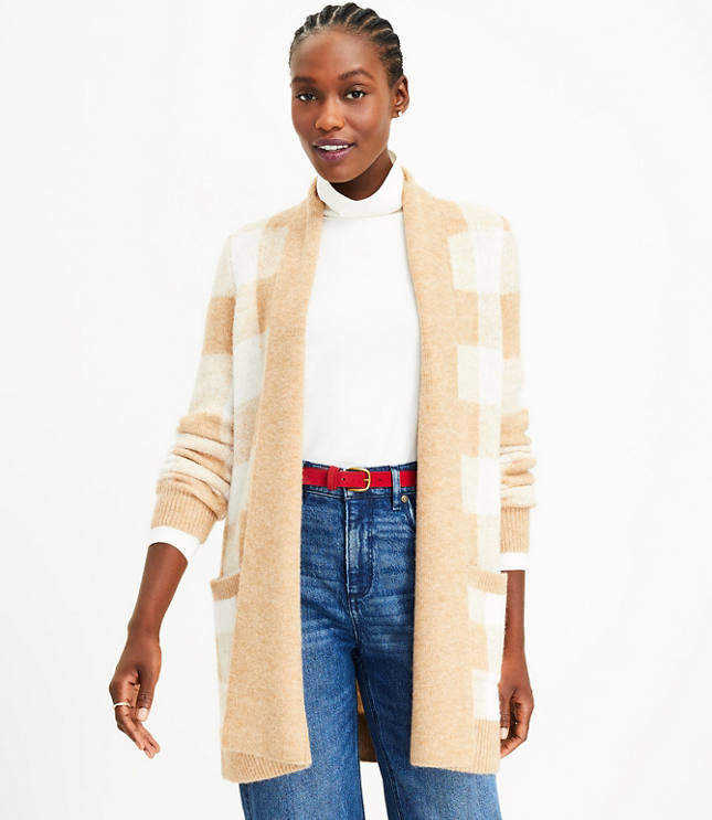 Buffalo Plaid Pocket Open Cardigan