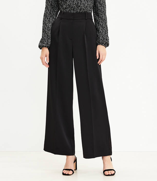 Satin Crepe Wide Leg High Waist Pants