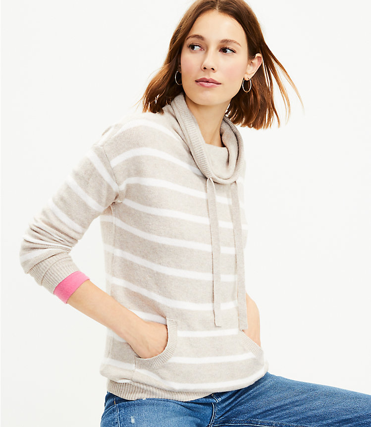 Striped Drawstring Neck Pocket Sweater image number 1