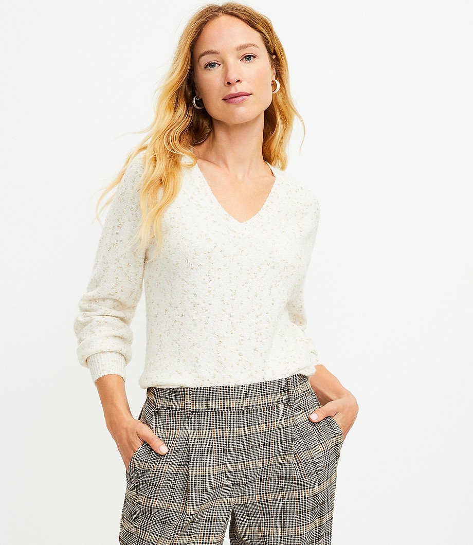 Shimmer Stitch V-Neck Sweater