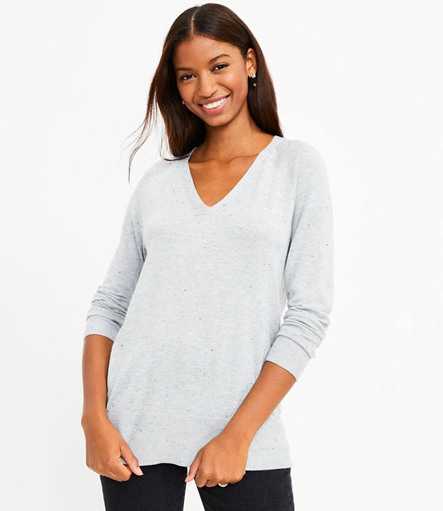 Flecked V-Neck Tunic Sweater