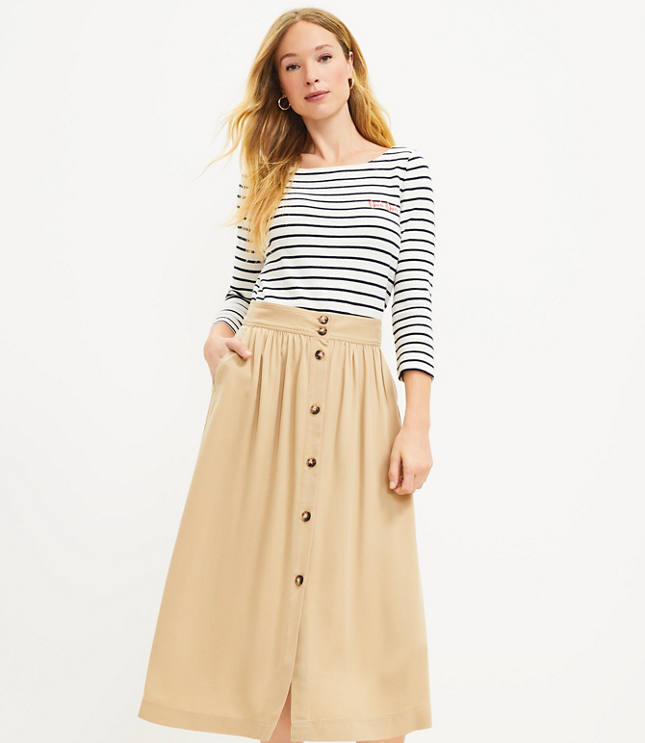 Button front midi skirt with outlet pockets