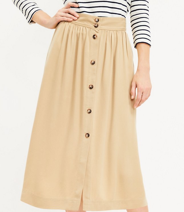 Button Pocket Midi Skirt