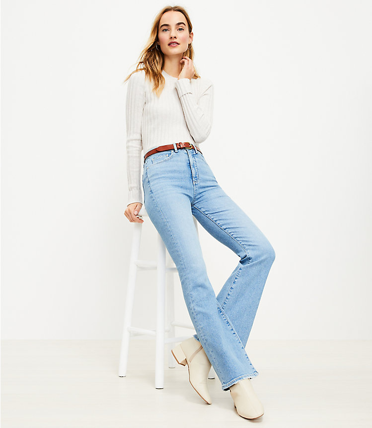 High Rise Slim Flare Jeans in Bright Indigo Wash image number 0