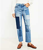 High Rise Straight Crop Jeans in Patched Light Indigo Wash carousel Product Image 1