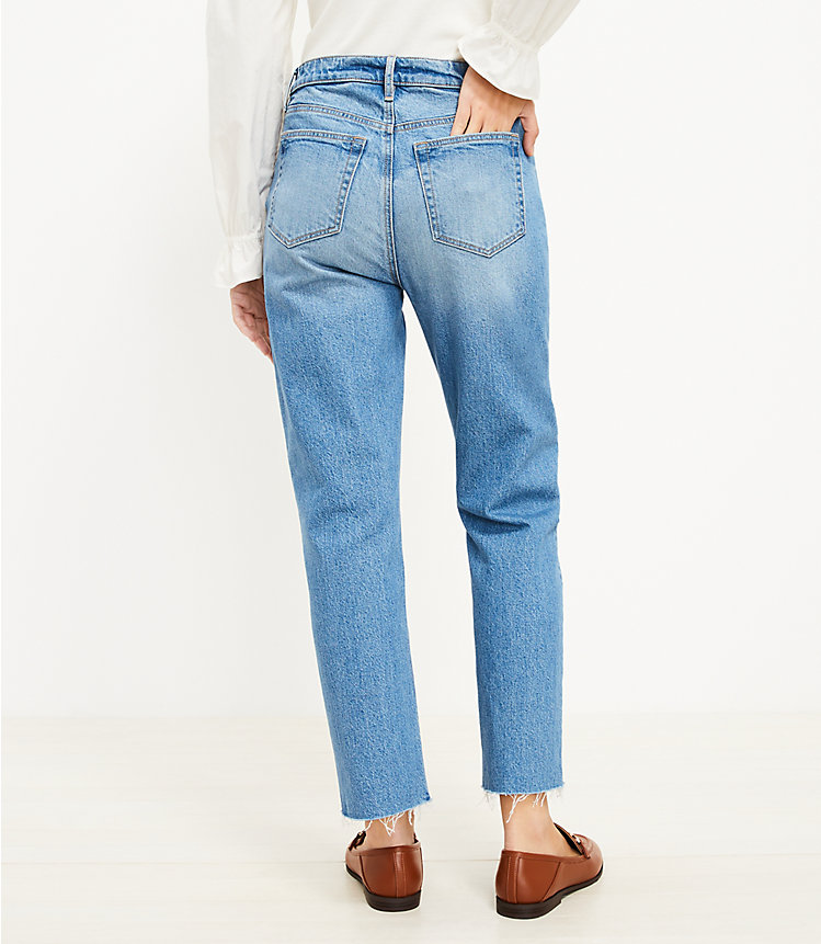 High Rise Straight Crop Jeans in Patched Light Indigo Wash image number 2