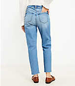 High Rise Straight Crop Jeans in Patched Light Indigo Wash carousel Product Image 3