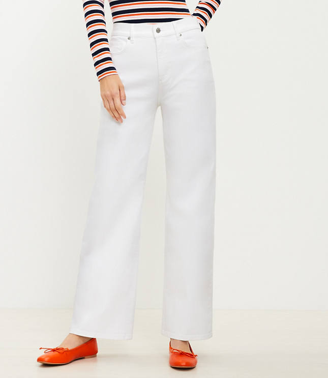 High Waisted Wide Leg White Denim Jeans