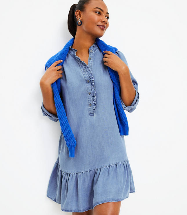 Chambray Ruffle Shift Dress