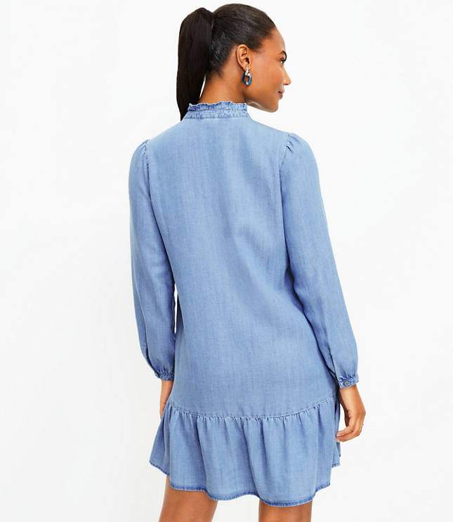 Chambray ruffle outlet dress