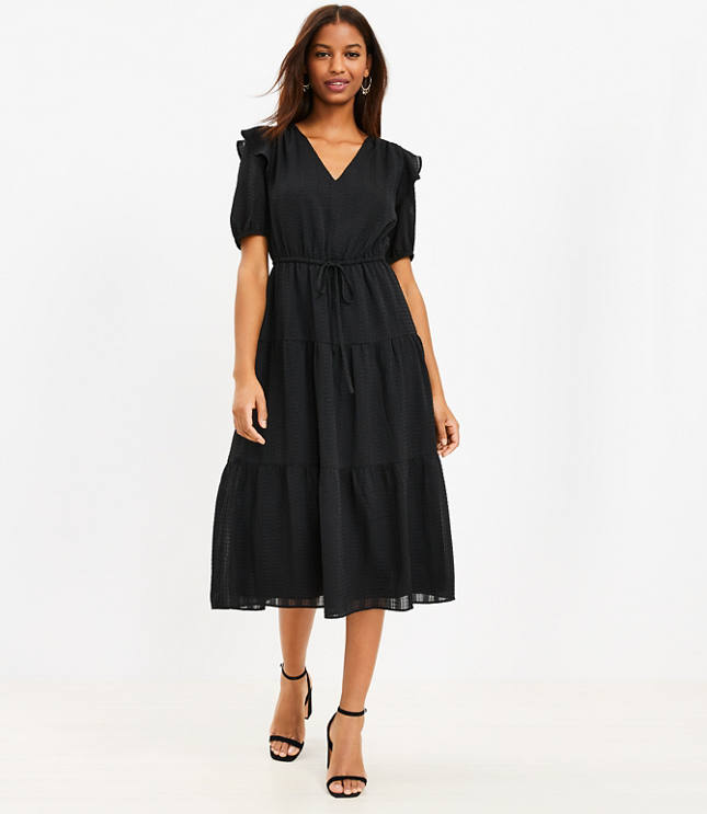 Ruffle VNeck Midi Dress
