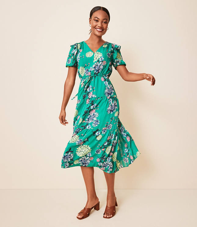 V neck shop floral midi dress