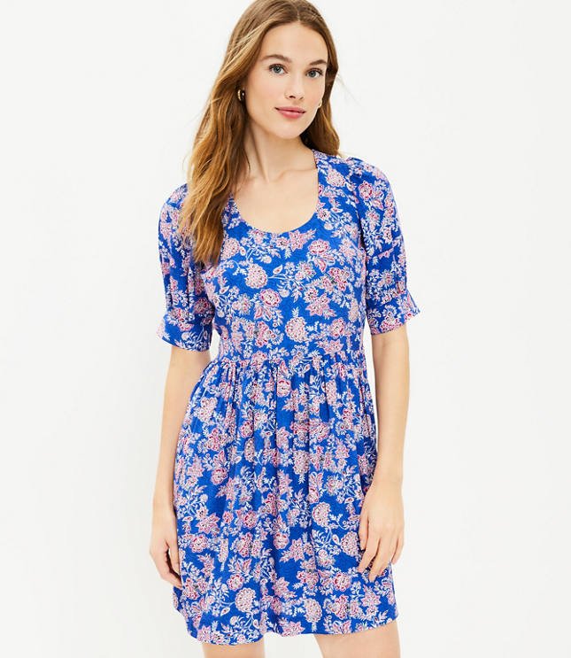 Spacedye Puff Sleeve Flounce Swing Dress