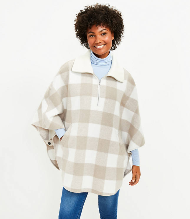 Buffalo Plaid Zip Pocket Poncho