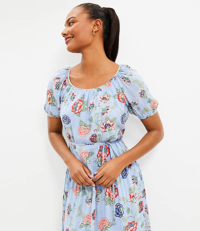 Dobby U-Neck Puff Sleeve Dress