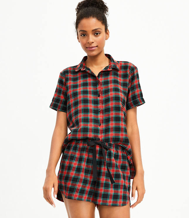 Shimmer Plaid Pajama Shorts