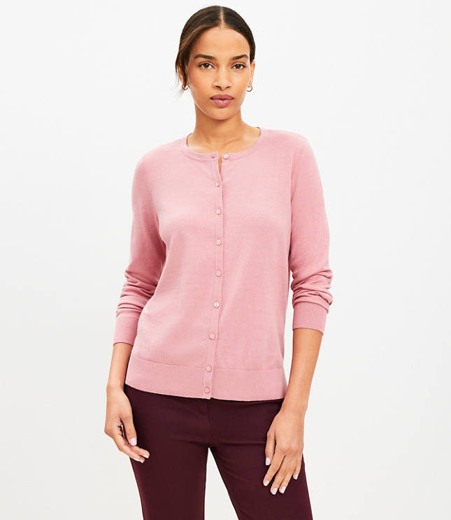 Crew Neck Cardigan - Pink Sea Shell