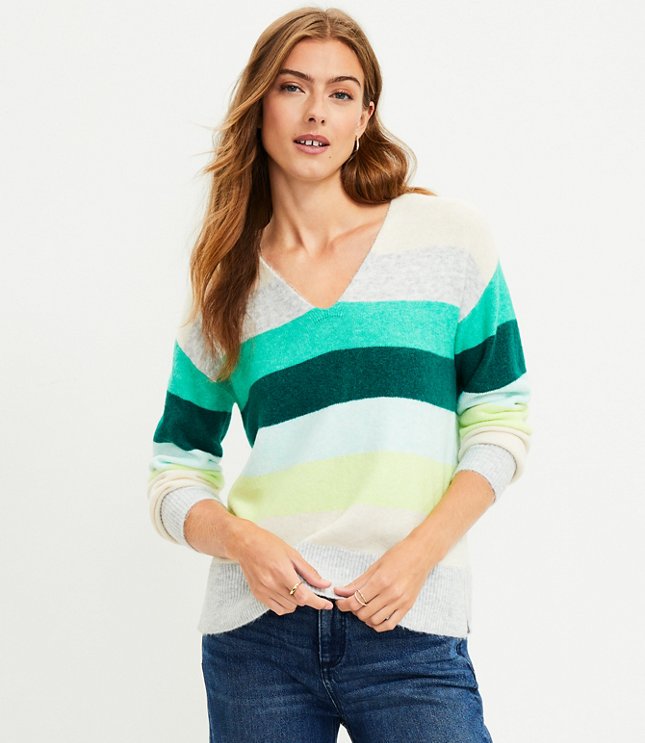 Striped Relaxed V-Neck Sweater
