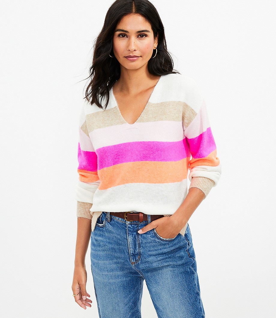 Striped Relaxed V-Neck Sweater