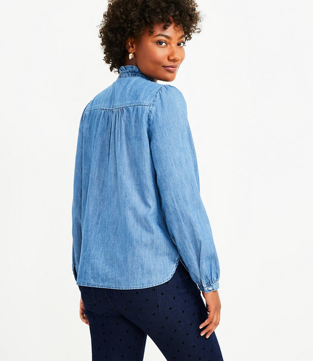 Petite Chambray Ruffle Shirt