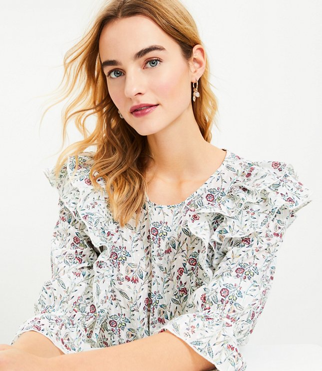 Floral Scalloped Ruffle Blouse