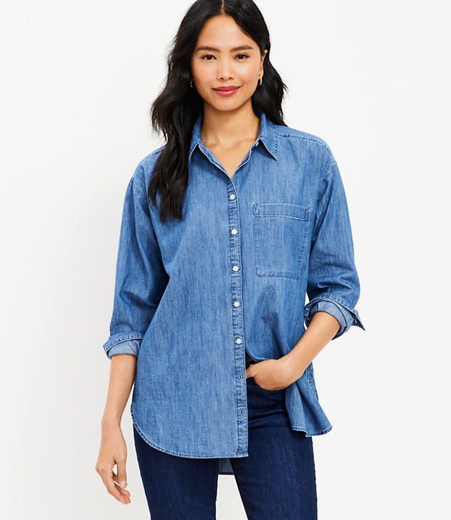 Relaxed Twill Utility-Pocket Tunic Shirt for Women, Old Navy