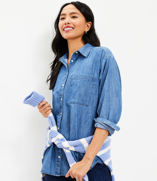 Relaxed Twill Utility-Pocket Tunic Shirt for Women, Old Navy