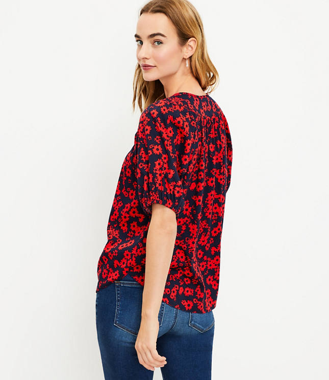 Floral Round Yoke Puff Sleeve Top