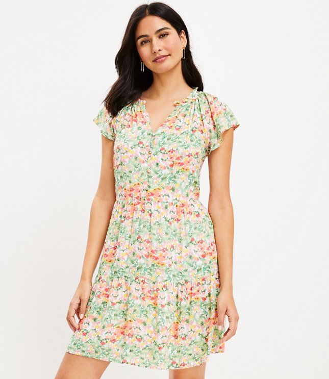 Buttercup Floral Tie Neck Tiered Swing Dress