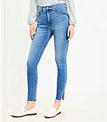 Side Slit Frayed High Rise Skinny Jeans in Indigo Wash carousel Product Image 1