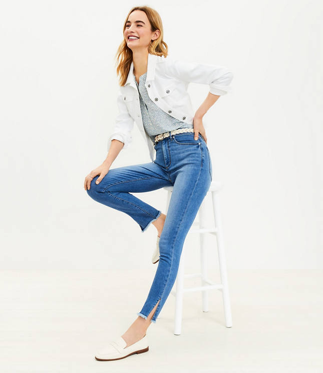 High-waist skinny jeans with split