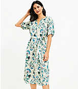 Floral V-Neck Puff Sleeve Midi Dress carousel Product Image 2