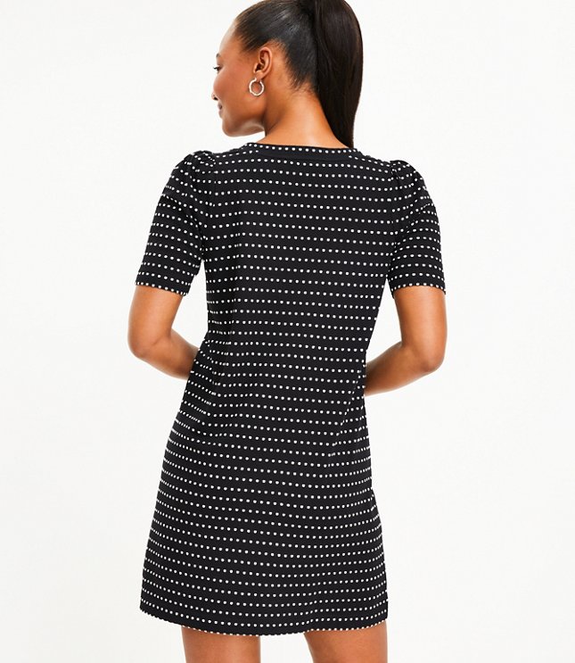 Dotted Puff Sleeve Shift Dress