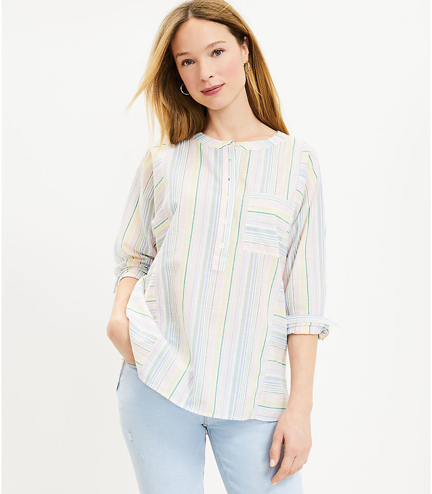 Striped Henley Everyday Pocket Tunic Shirt