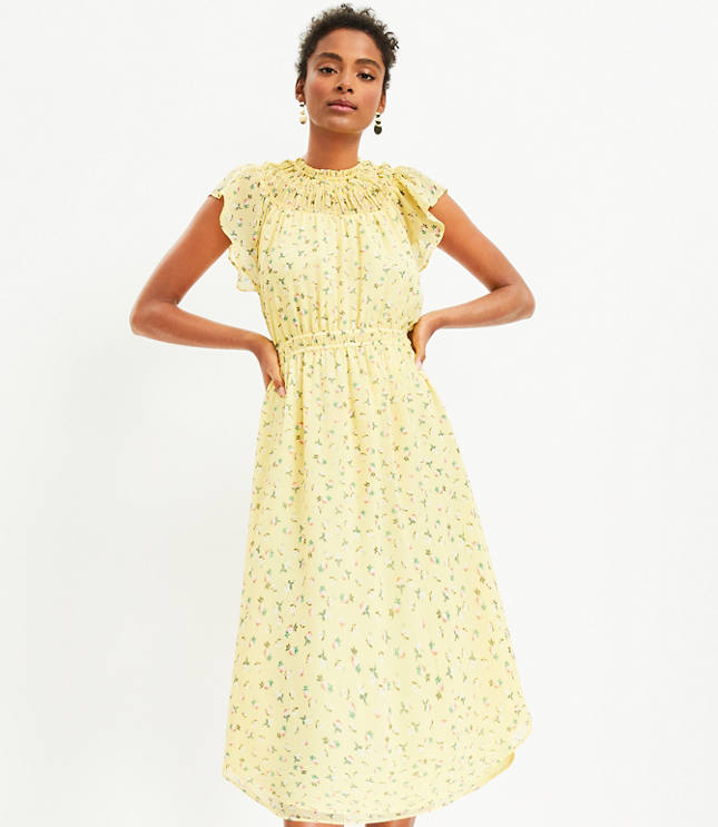 Floral Smocked Ruffle Midi Dress