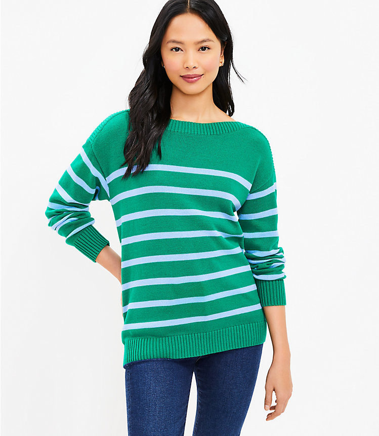 Striped Drop Shoulder Boatneck Sweater image number 1
