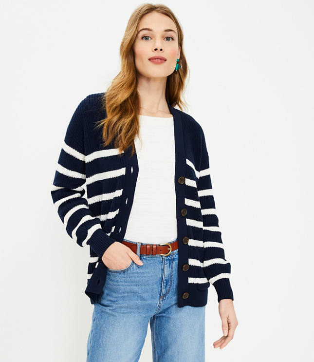 Striped Pocket Boyfriend Cardigan