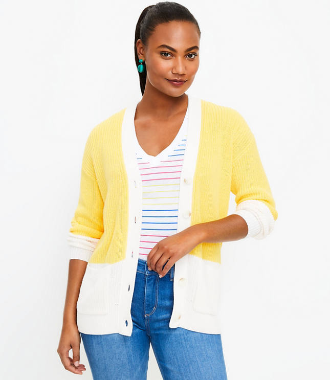 Colorblock Pocket Boyfriend Cardigan