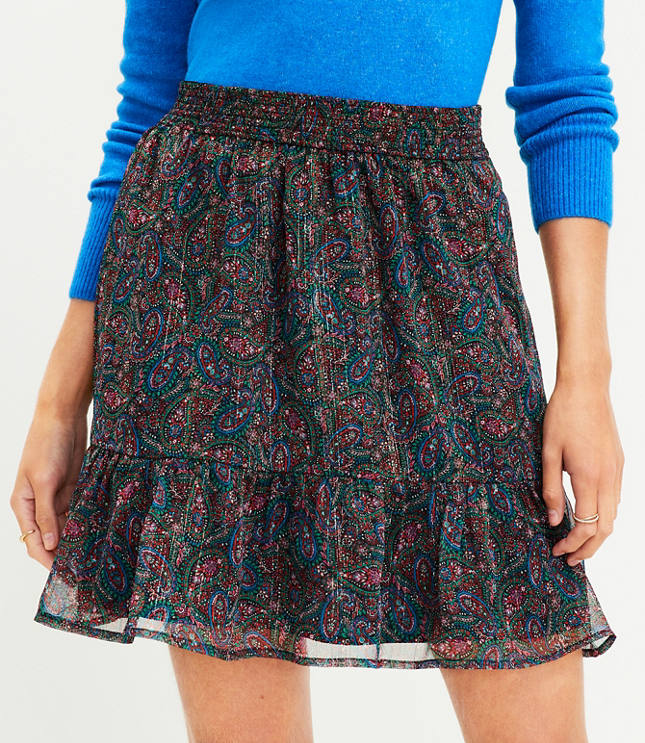 Petite Shimmer Paisley Tiered Skirt