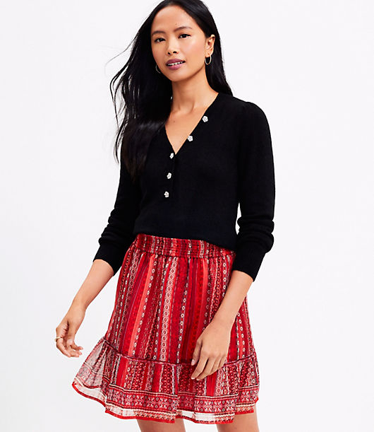Loft Petite Striped Tiered Skirt
