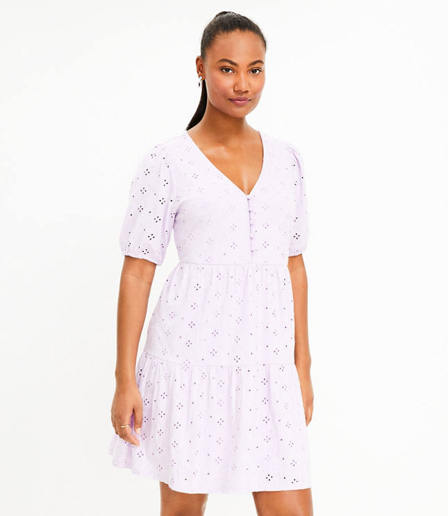 Puff-Sleeve Tiered Mini Swing Dress