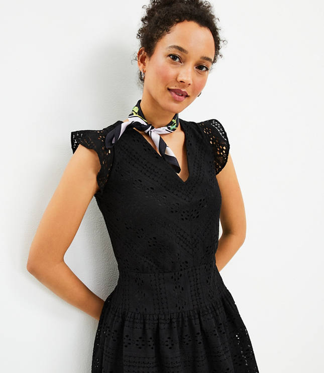 Black v shop neck ruffle dress